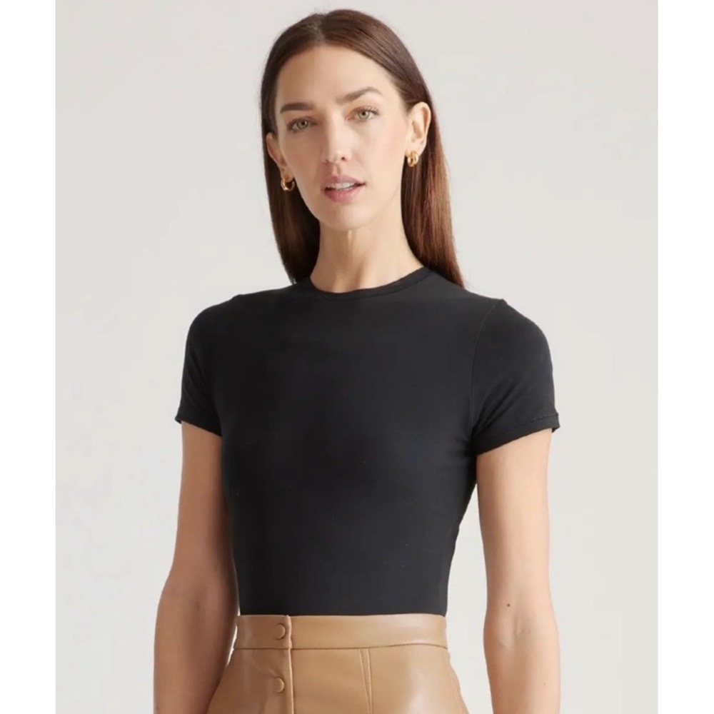 Quince Women Black Short Sleeve Crew Neck Bodysuit Size M NWT CMSL001